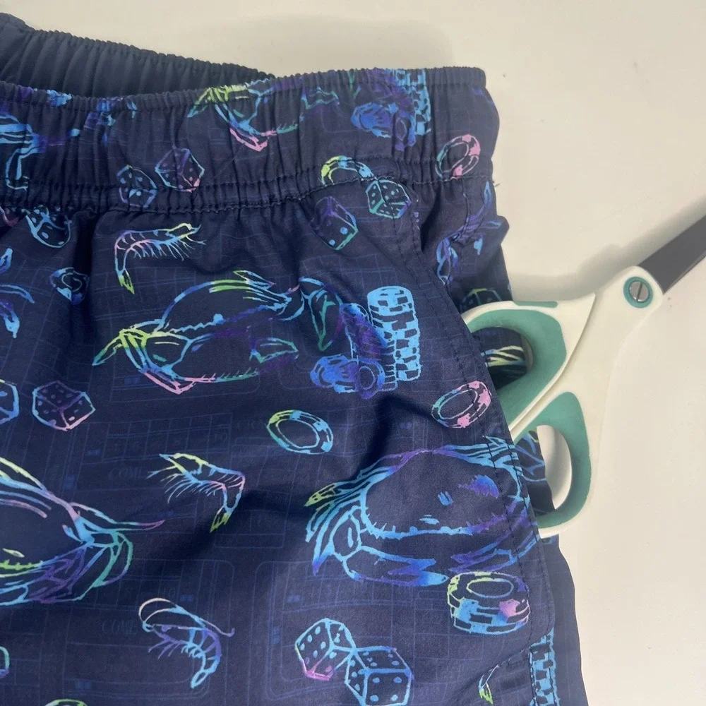 Peter Millar Swim Trunks Mens Medium Blue Crab Dice Casino Print Lined Stretch